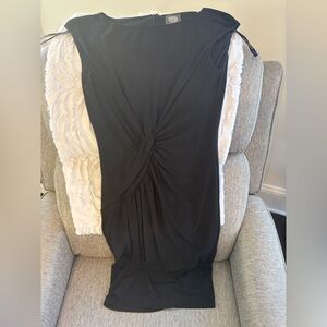 Women’s Vince Camuto black ruched knot midi length cocktail dress size 4 EUC
